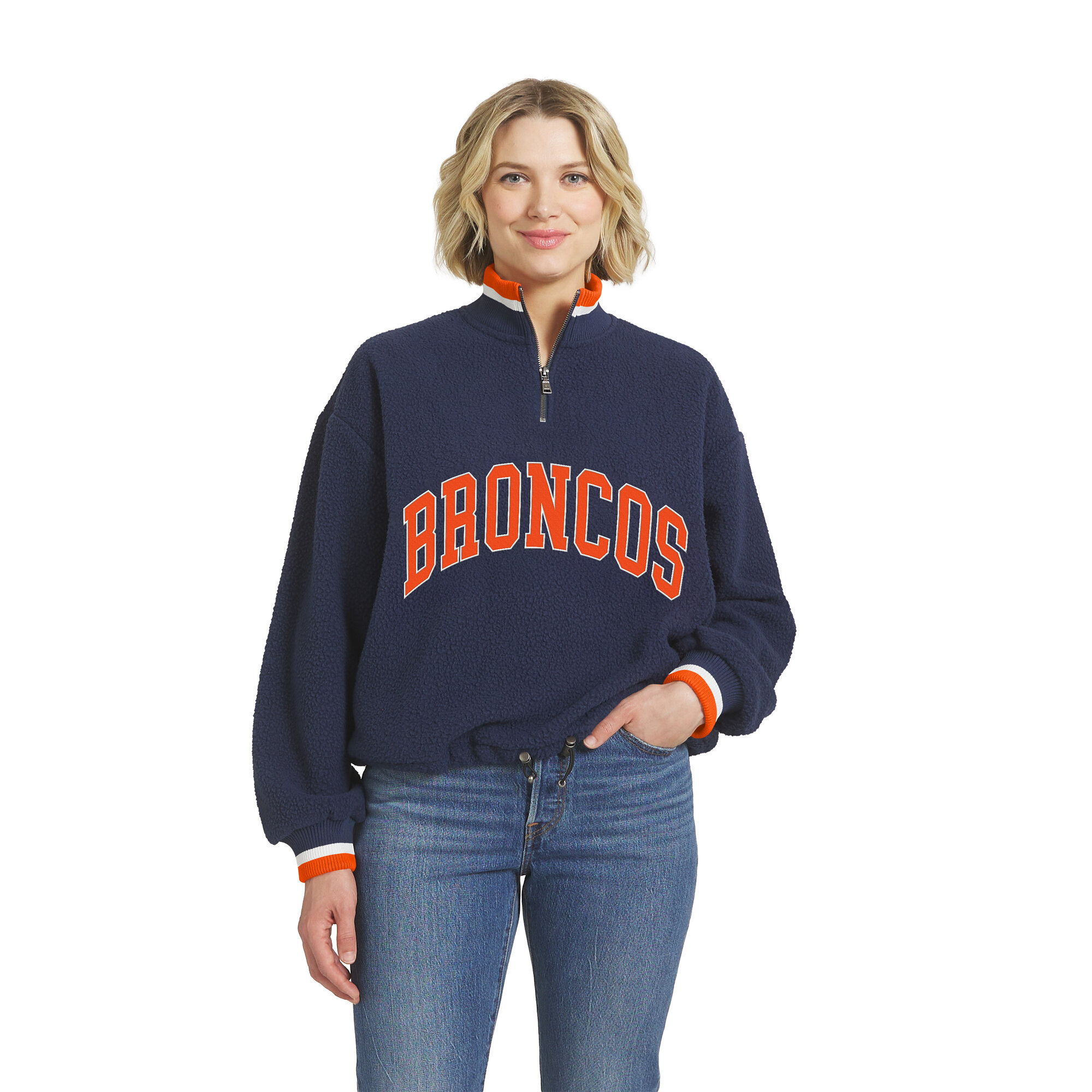 Women's WEAR by Erin Andrews  Navy Denver Broncos Polar Fleece Half-Zip Pullover