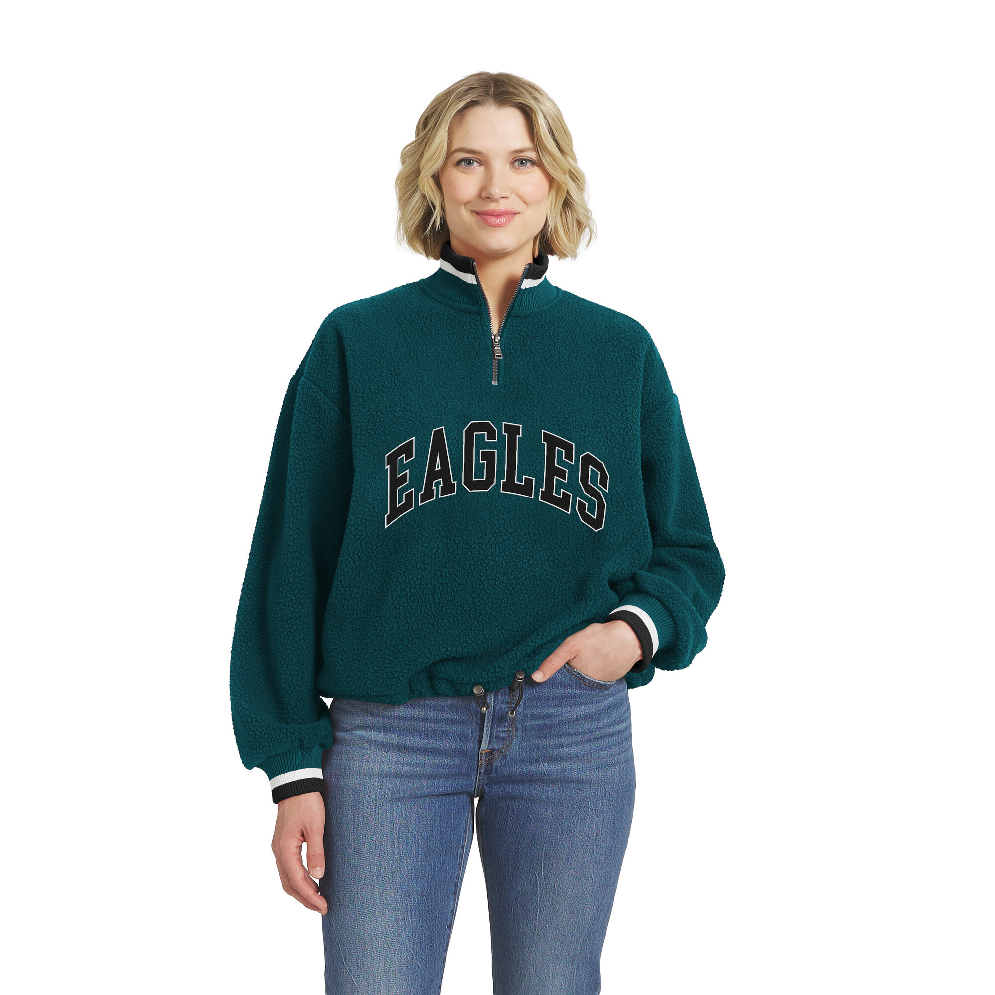 Women's WEAR by Erin Andrews  Midnight Green Philadelphia Eagles Polar Fleece Half-Zip Pullover