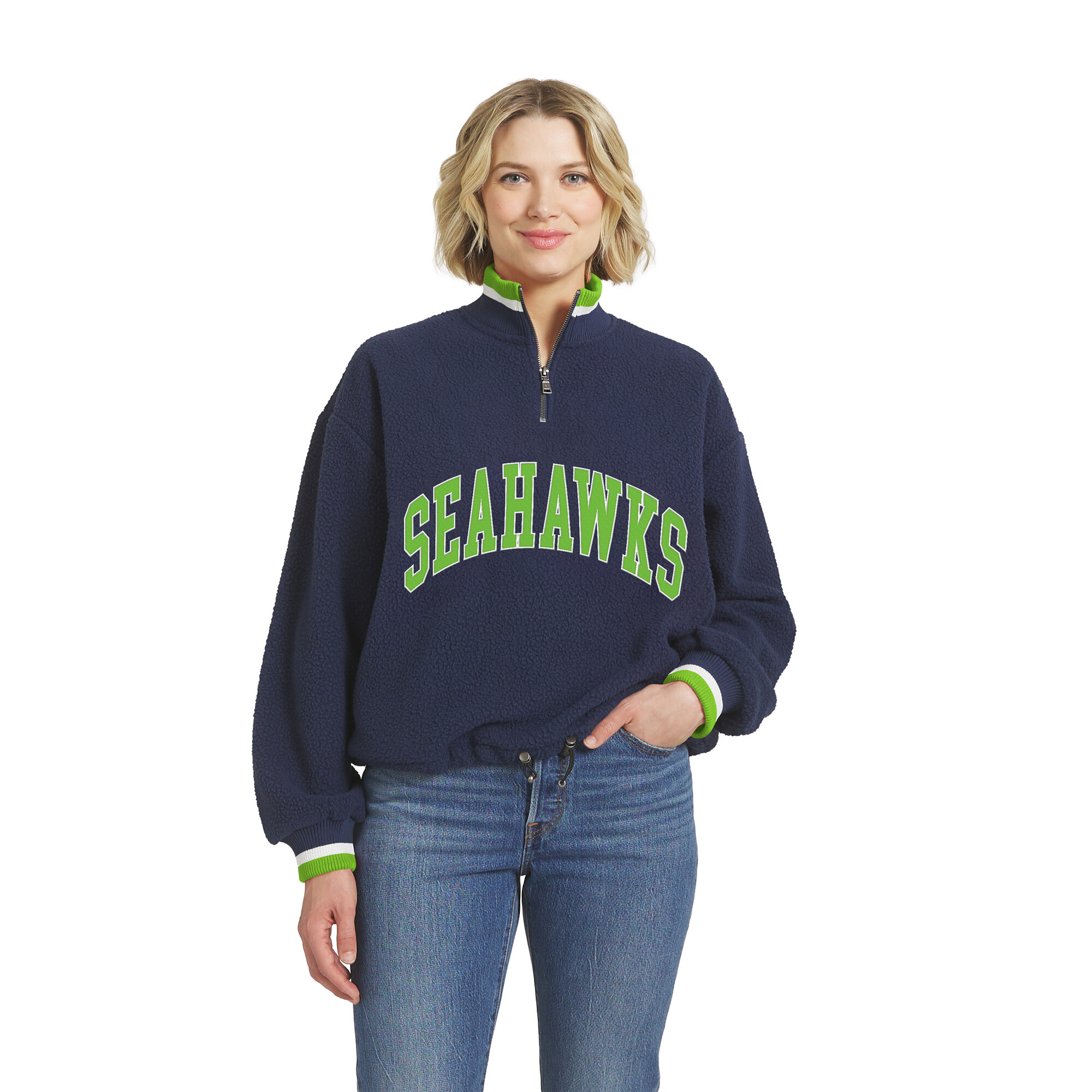 Women's WEAR by Erin Andrews  College Navy Seattle Seahawks Polar Fleece Half-Zip Pullover