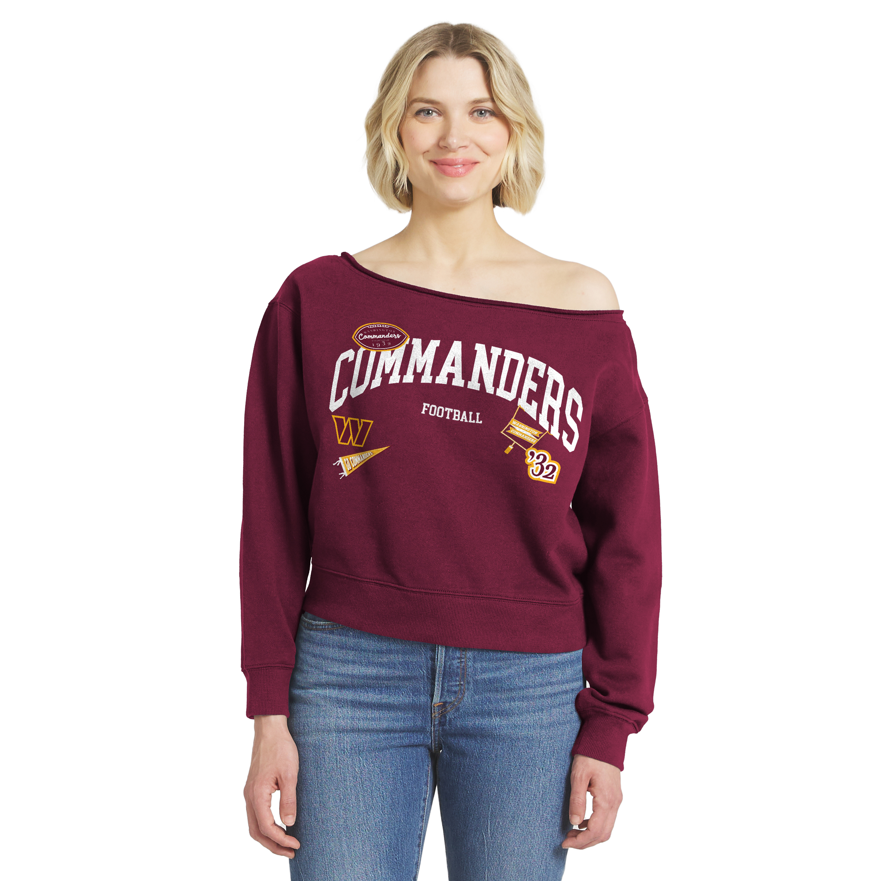 Women's WEAR by Erin Andrews Burgundy Washington Commanders Off-the-Shoulder Sweatshirt