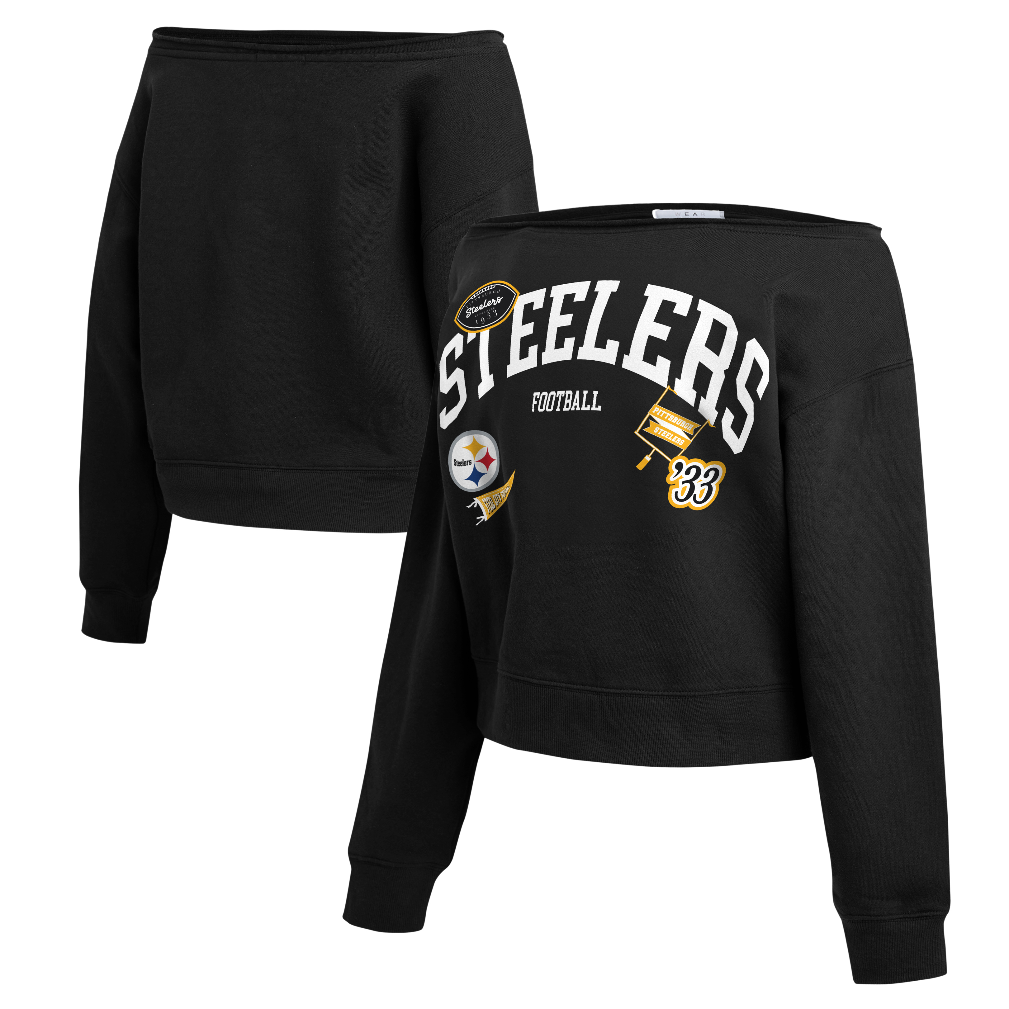 Women's WEAR by Erin Andrews  Black Pittsburgh Steelers Off-the-Shoulder Sweatshirt