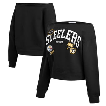 Women's WEAR by Erin Andrews  Black Pittsburgh Steelers Off-the-Shoulder Sweatshirt