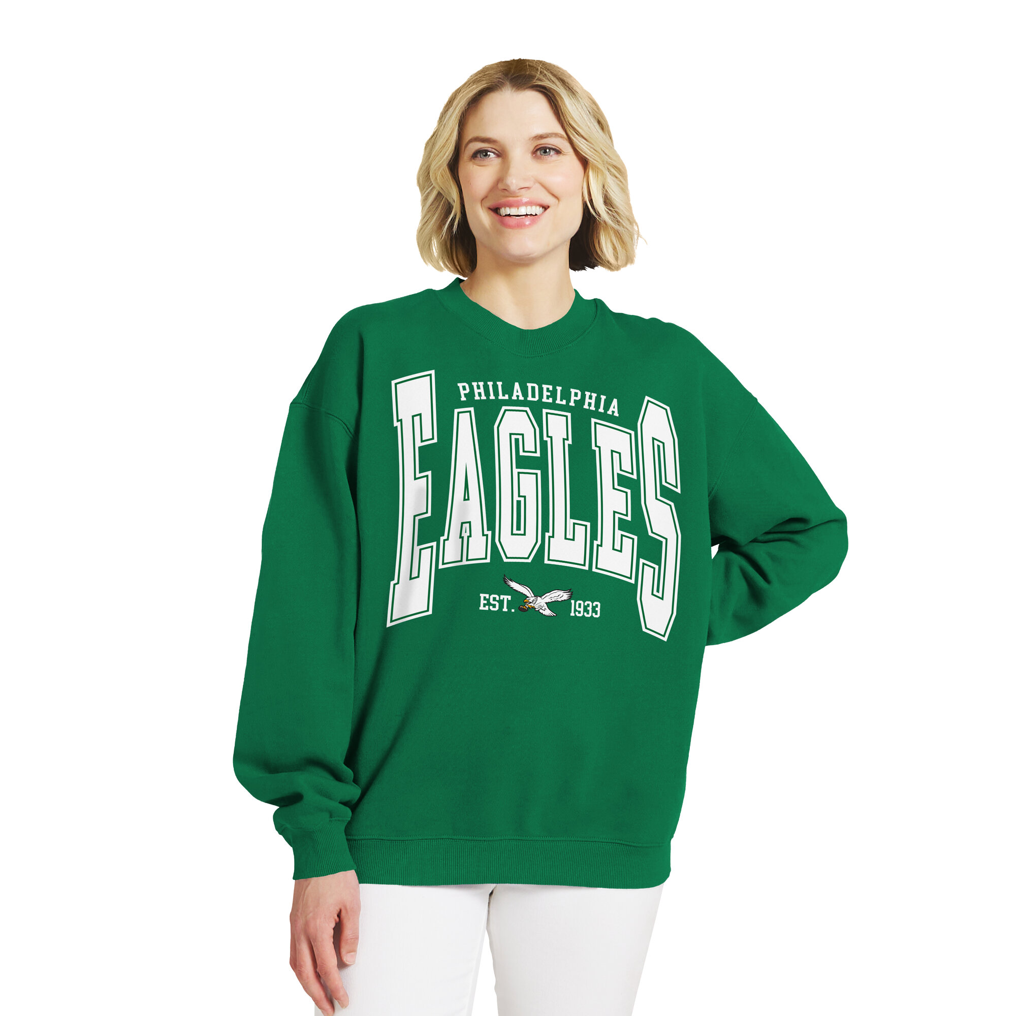 Women's WEAR by Erin Andrews  Kelly Green Philadelphia Eagles Oversized Crewneck Sweatshirt
