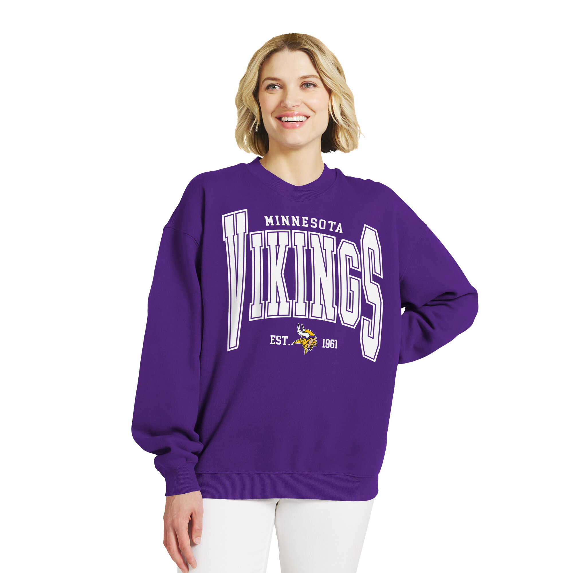 Women's WEAR by Erin Andrews Purple Minnesota Vikings Oversized Crewneck Sweatshirt