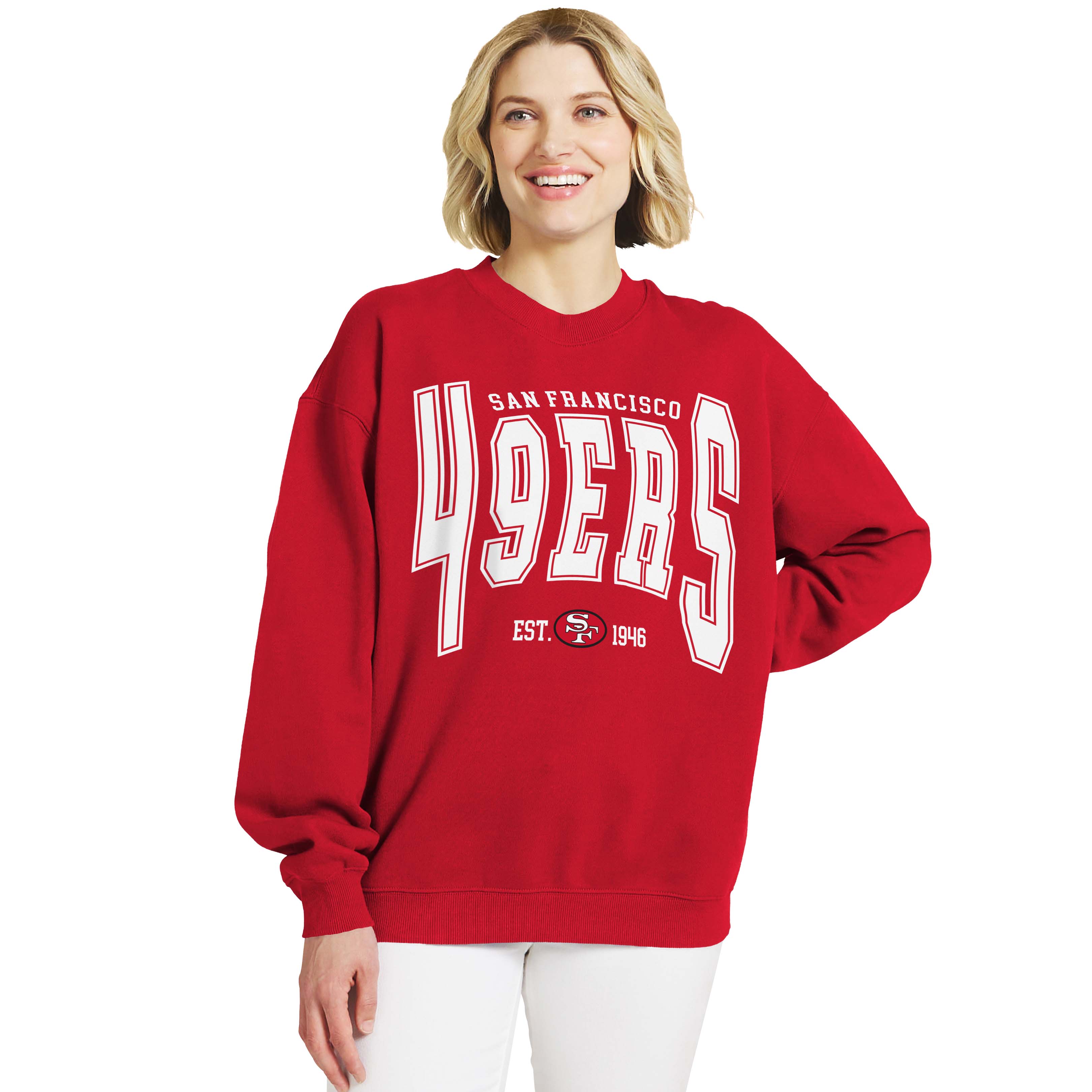 Women's WEAR by Erin Andrews  Scarlet San Francisco 49ers Oversized Sweatshirt