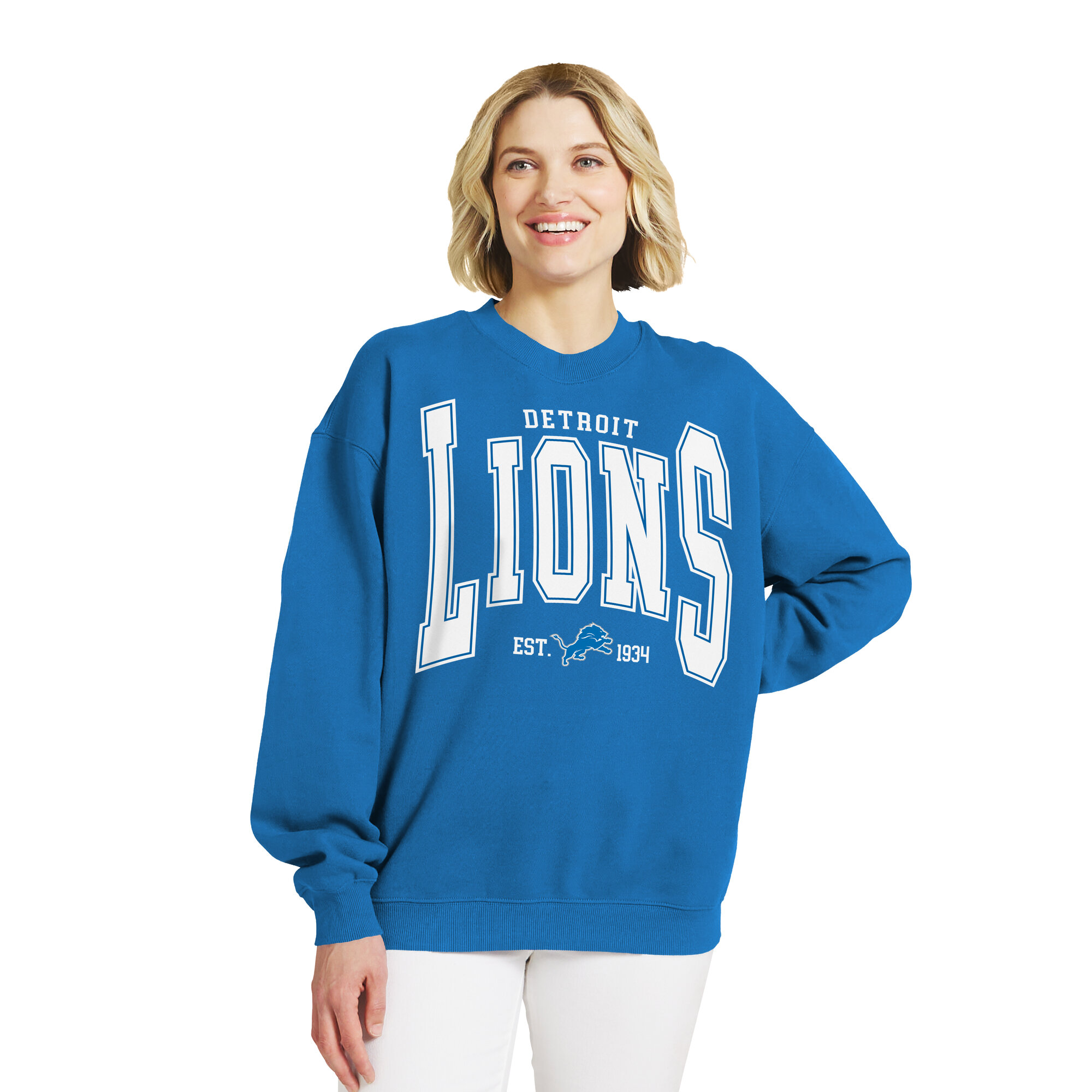 Women's WEAR by Erin Andrews Blue Detroit Lions Oversized Sweatshirt