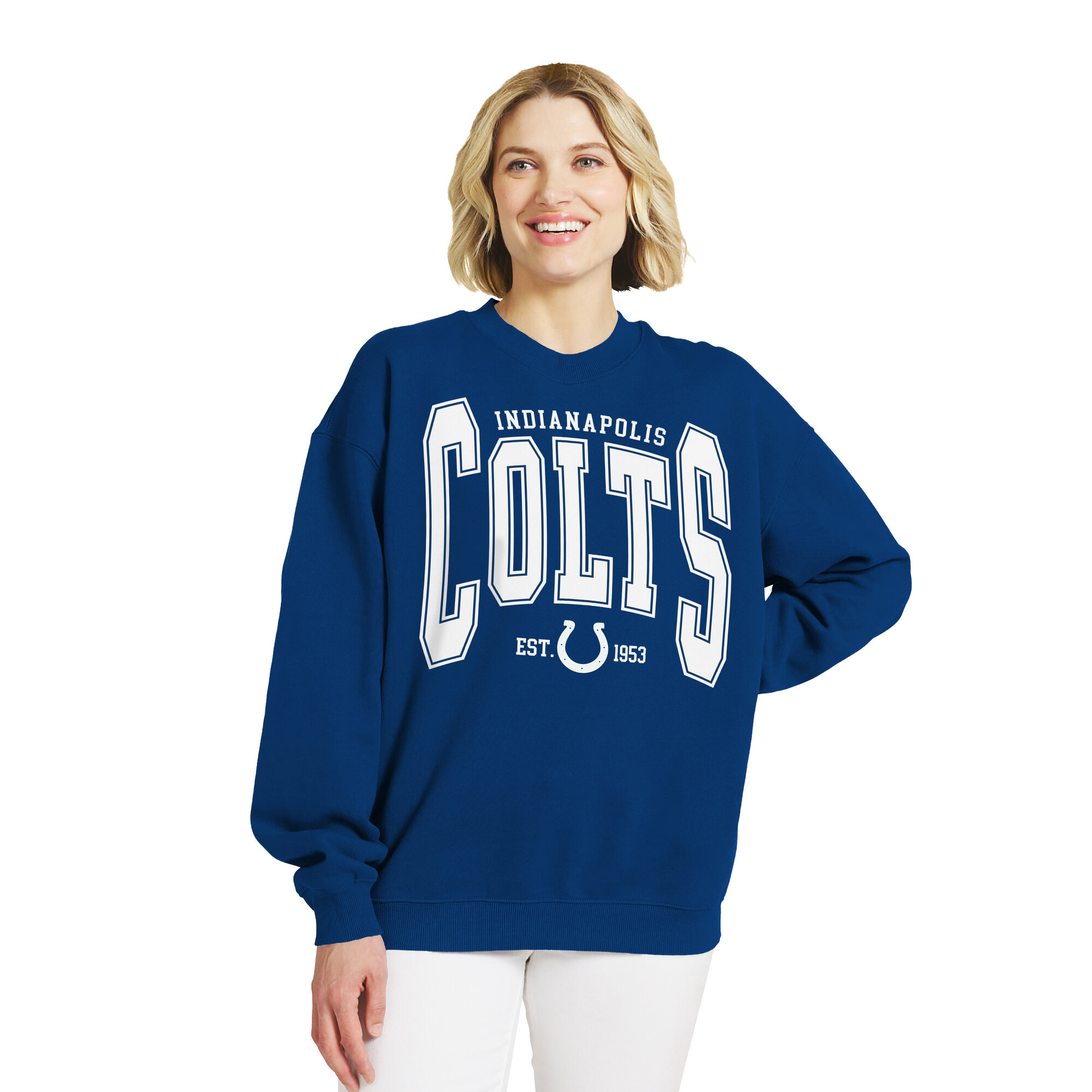 Women's WEAR by Erin Andrews Royal Indianapolis Colts Oversized Sweatshirt