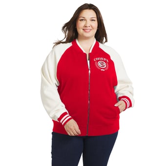 Women's WEAR by Erin Andrews Red/White Kansas City Chiefs Throwback Plus Size Fleece Varsity Full-Zip Jacket