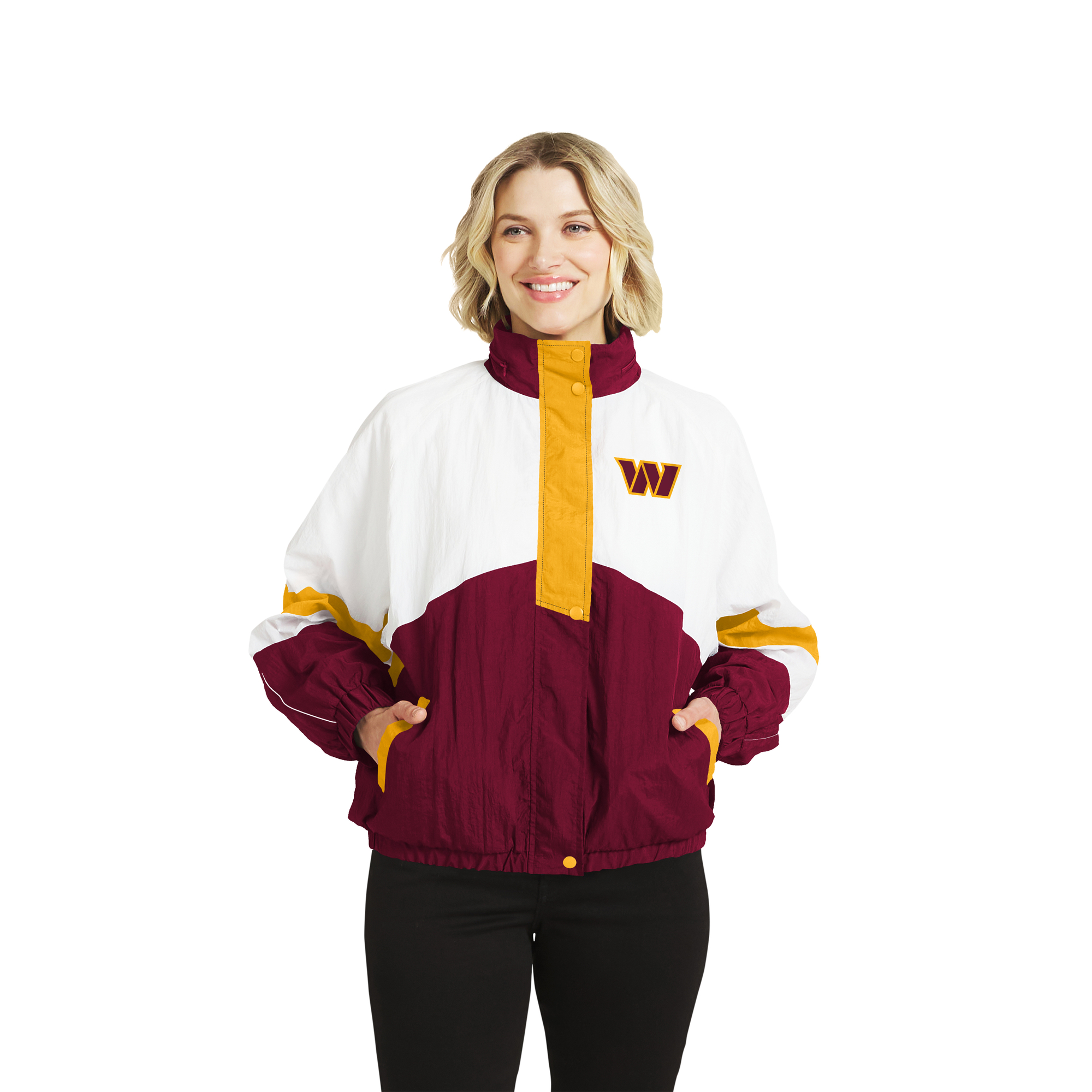 Women's WEAR by Erin Andrews White/Burgundy Washington Commanders Crinkle Full-Zip Hooded Windbreaker Jacket