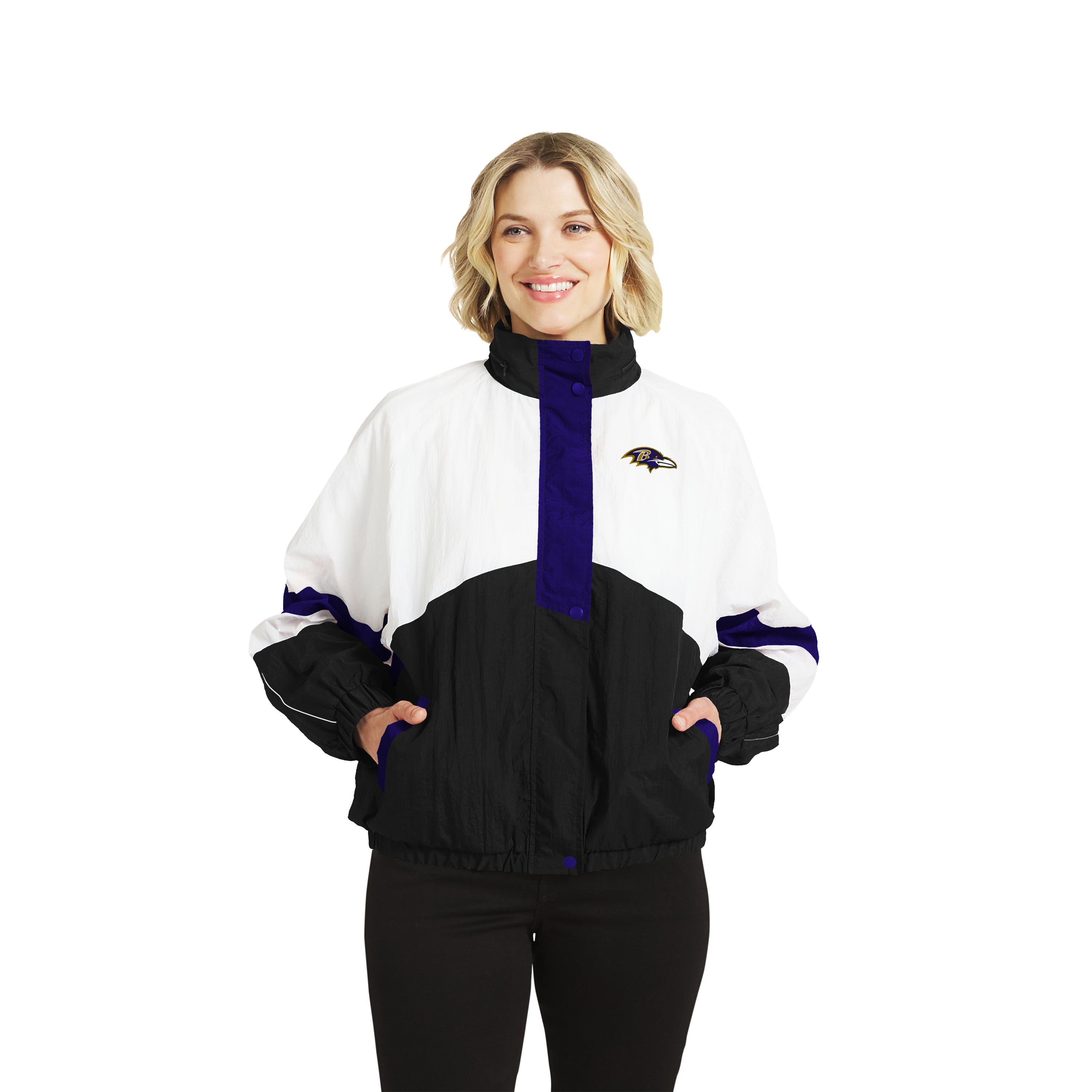 Women's WEAR by Erin Andrews  White/Black Baltimore Ravens  Crinkle Full-Zip Hooded Windbreaker Jacket