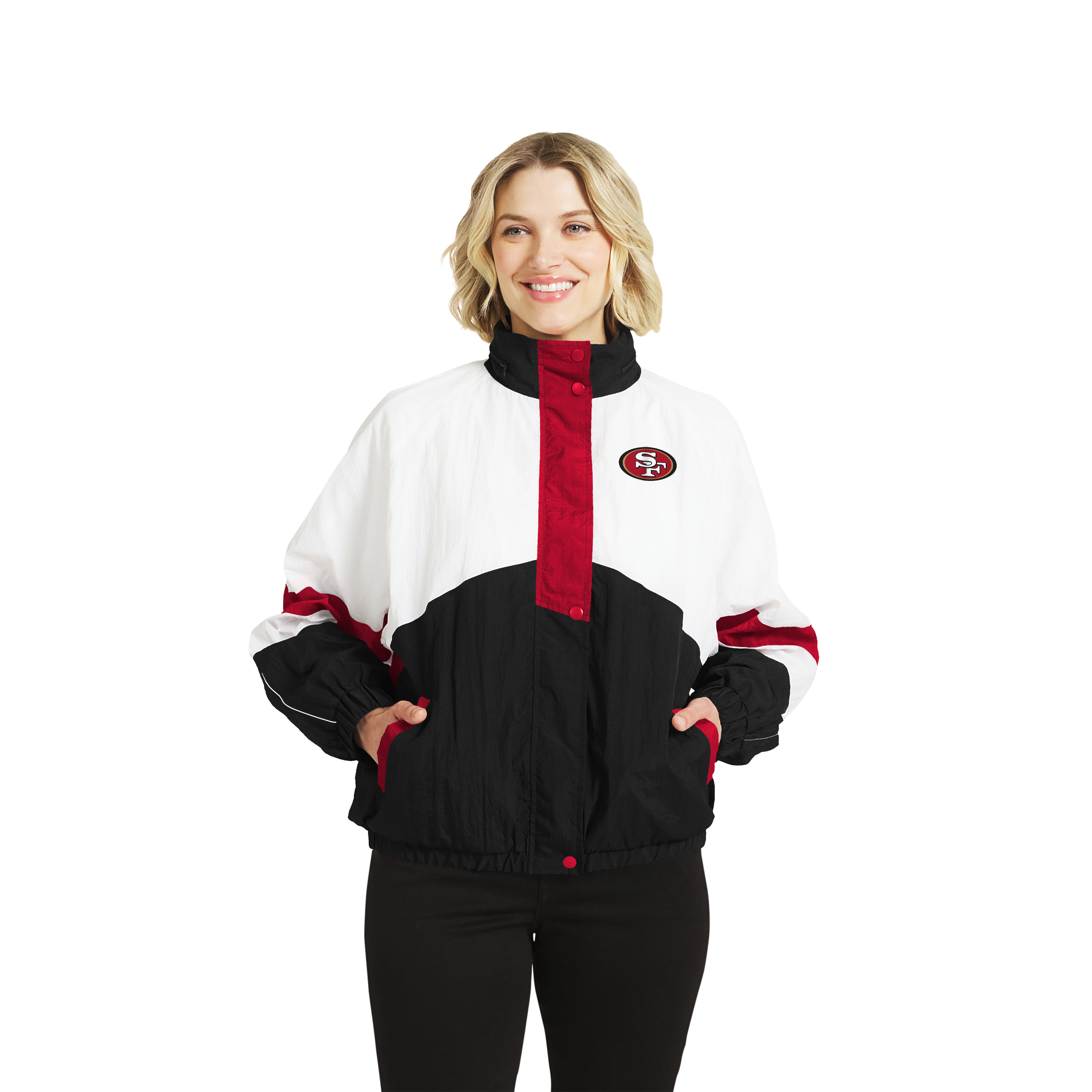 Women's WEAR by Erin Andrews  White/Black San Francisco 49ers  Crinkle Full-Zip Hooded Windbreaker Jacket