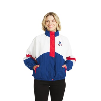 Women's WEAR by Erin Andrews  White/Royal New England Patriots Throwback Crinkle Full-Zip Hooded Windbreaker Jacket