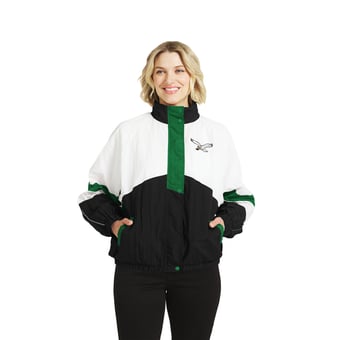 Women's WEAR by Erin Andrews  White/Black Philadelphia Eagles Throwback Crinkle Full-Zip Hooded Windbreaker Jacket