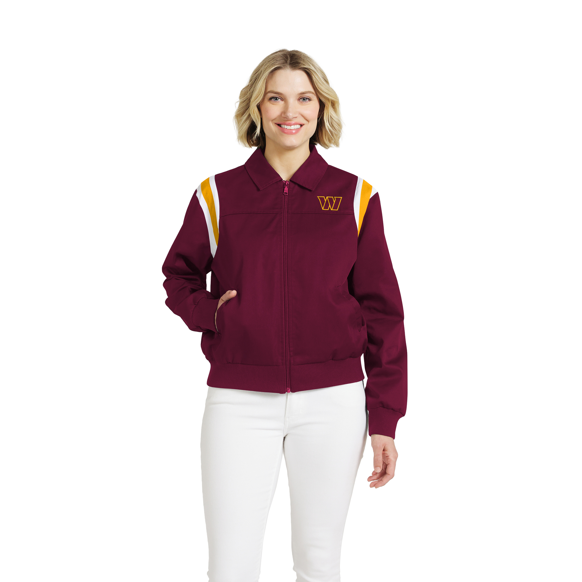 Women's WEAR by Erin Andrews  Burgundy Washington Commanders Shoulder Stripe Twill Full-Zip Jacket