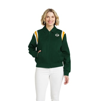 Women's WEAR by Erin Andrews  Green Green Bay Packers Shoulder Stripe Twill Full-Zip Jacket