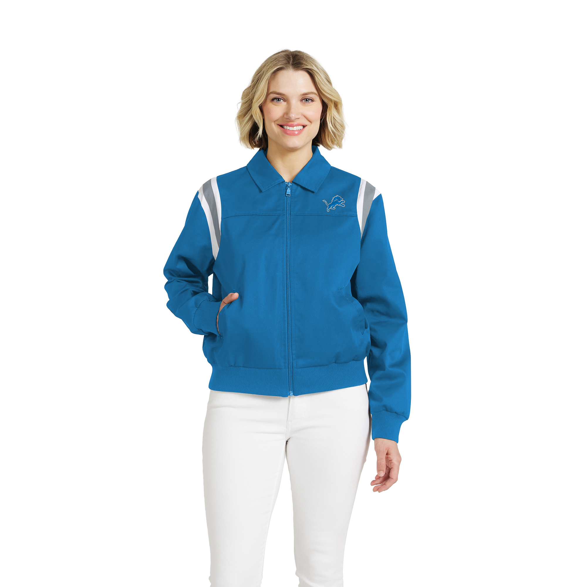 Women's WEAR by Erin Andrews  Blue Detroit Lions Shoulder Stripe Twill Full-Zip Jacket