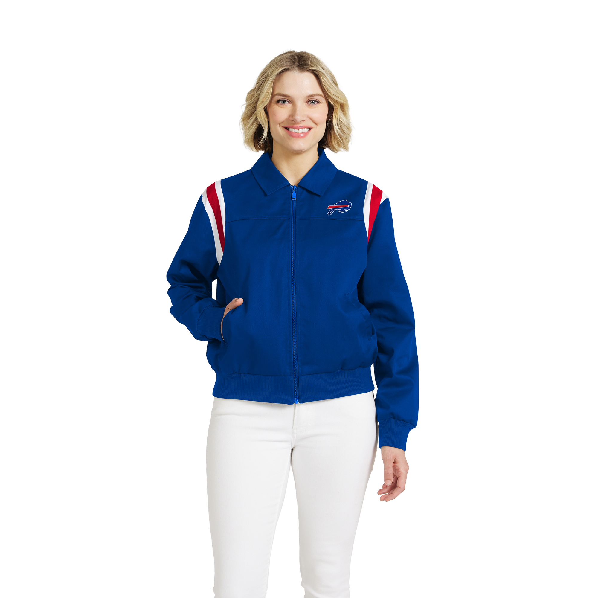 Women's WEAR by Erin Andrews  Royal Buffalo Bills Shoulder Stripe Twill Full-Zip Jacket