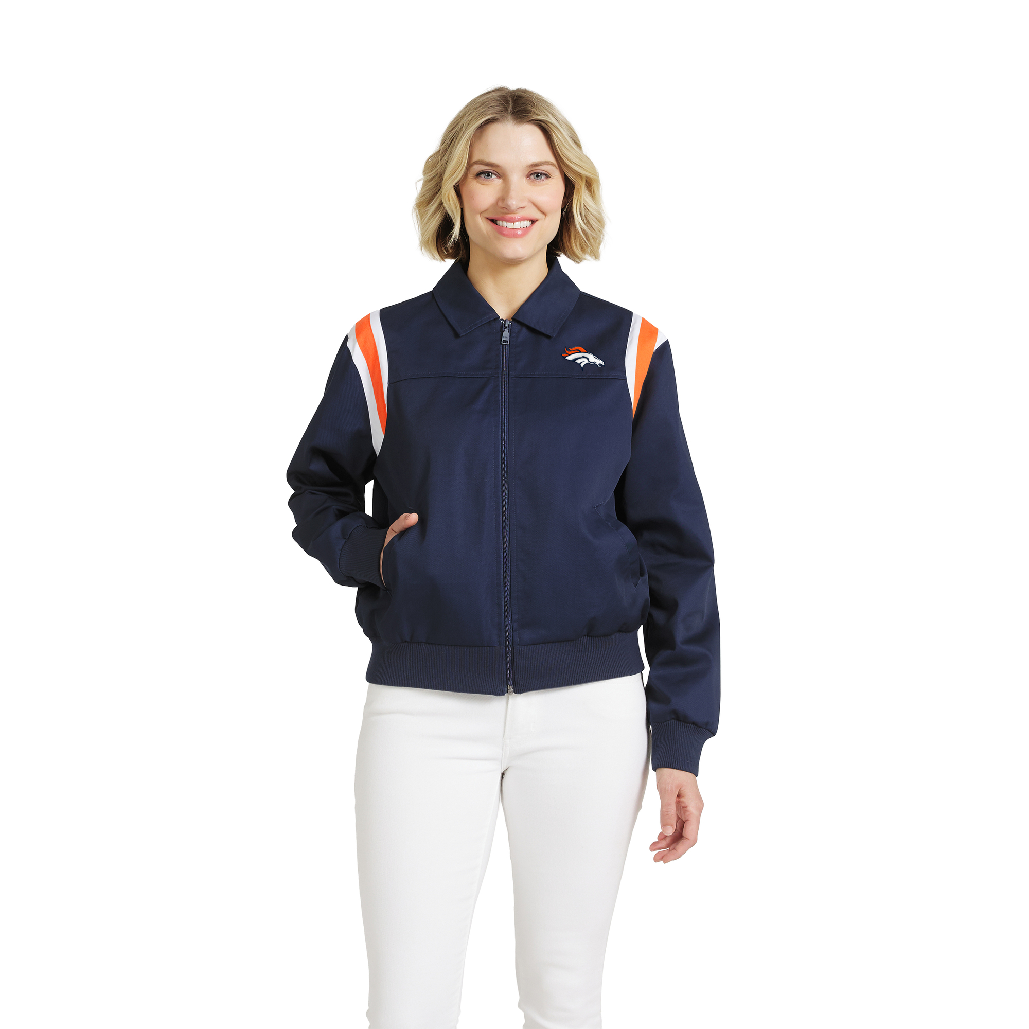Women's WEAR by Erin Andrews  Navy Denver Broncos Shoulder Stripe Twill Full-Zip Jacket