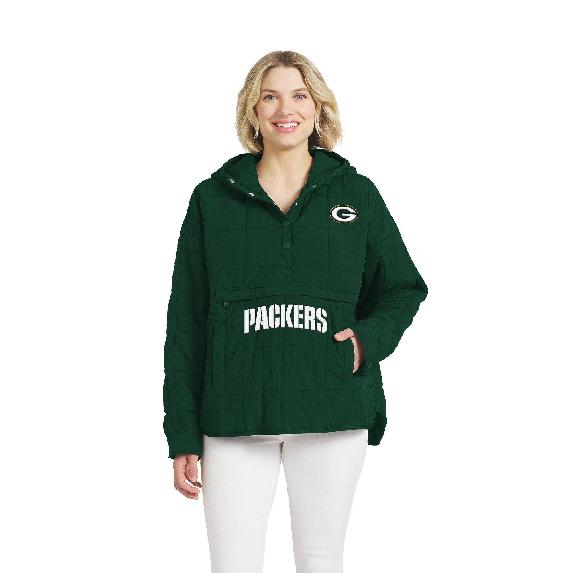 Women's WEAR by Erin Andrews Green Green Bay Packers Woven Packable Jacket