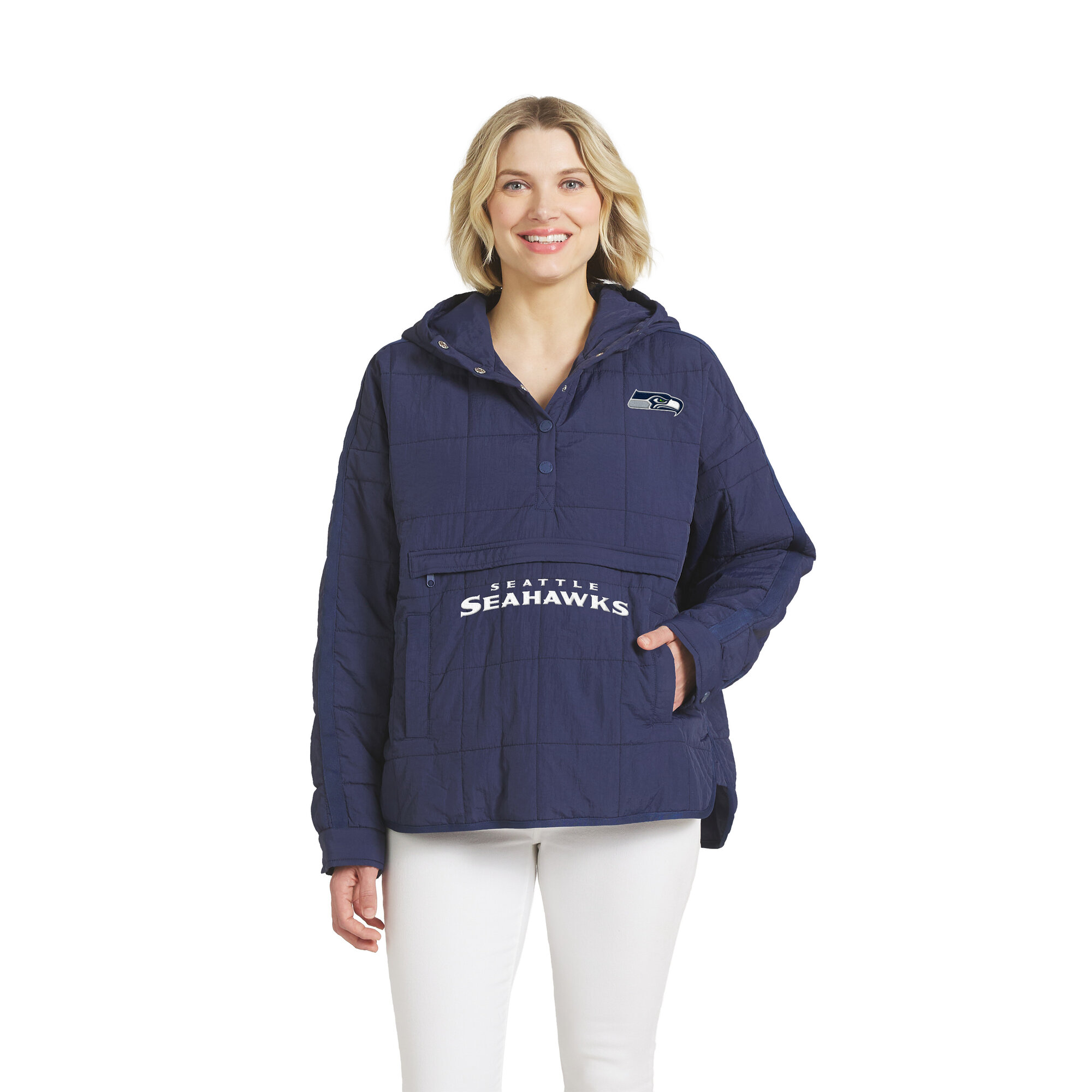 Women's WEAR by Erin Andrews College Navy Seattle Seahawks Woven Packable Jacket