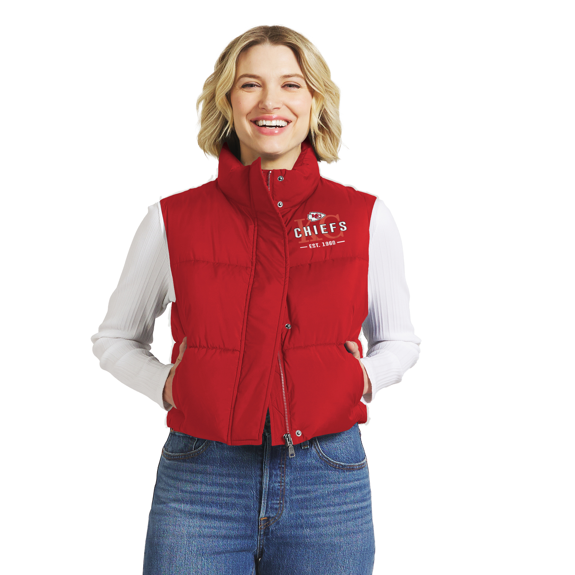 Women's WEAR by Erin Andrews  Red Kansas City Chiefs Cropped Puffer Full-Zip Vest