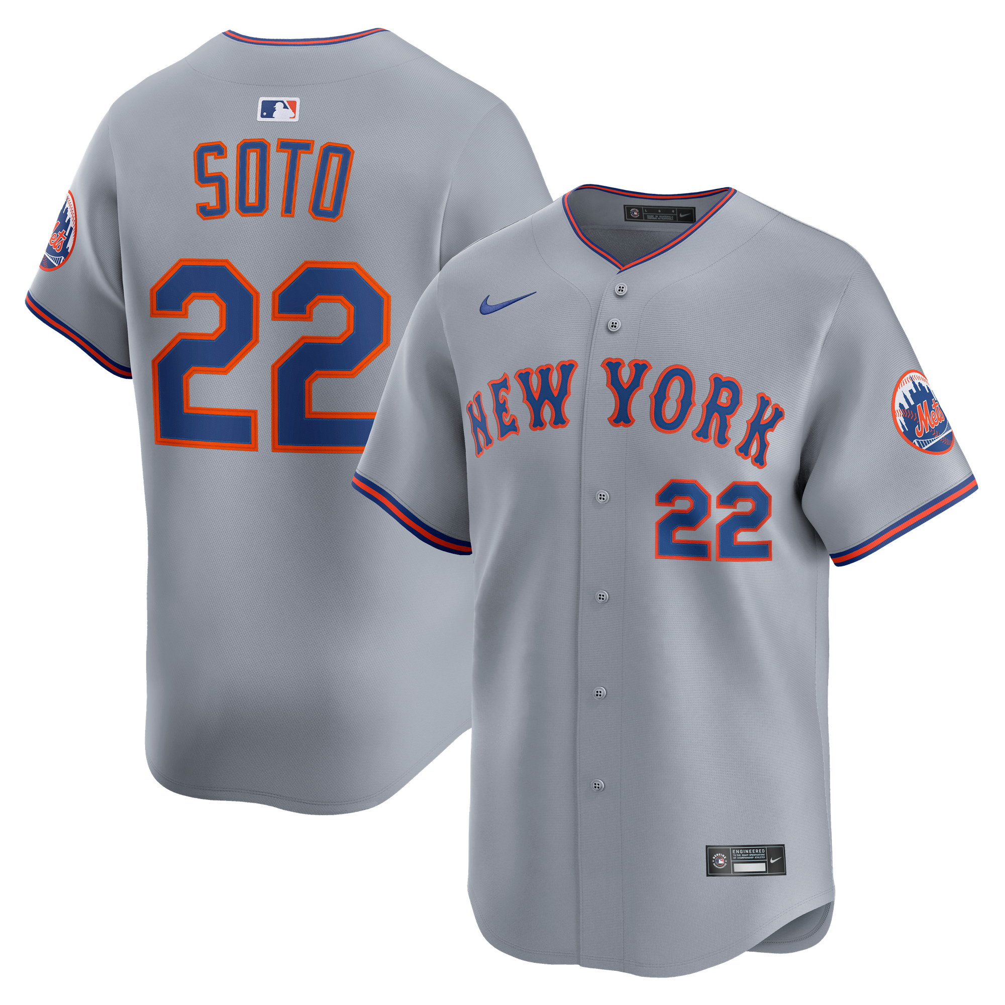 New York Mets Nike MLB Limited Road Jersey - Grey - Juan Soto - Mens