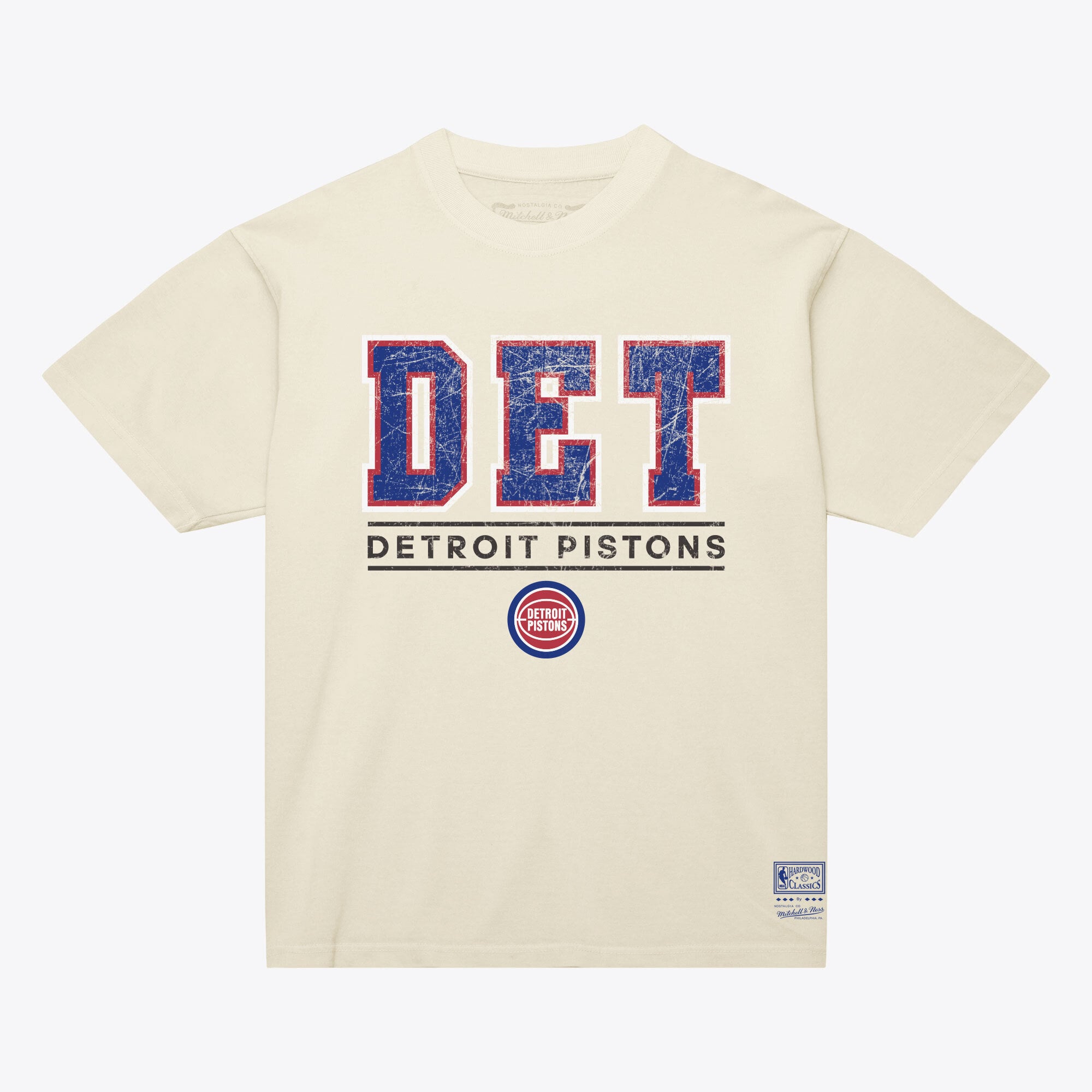 Men's Mitchell & Ness Cream Detroit Pistons Abbrev. Arch T-Shirt