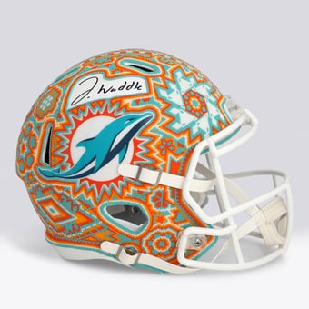 Jaylen Waddle Miami Dolphins Autographed Riddell Speed Replica Helmet - Art by Soul Made Arte