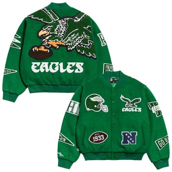 Men's Chalk Line Kelly Green Philadelphia Eagles Pennant Varsity Full-Snap Jacket