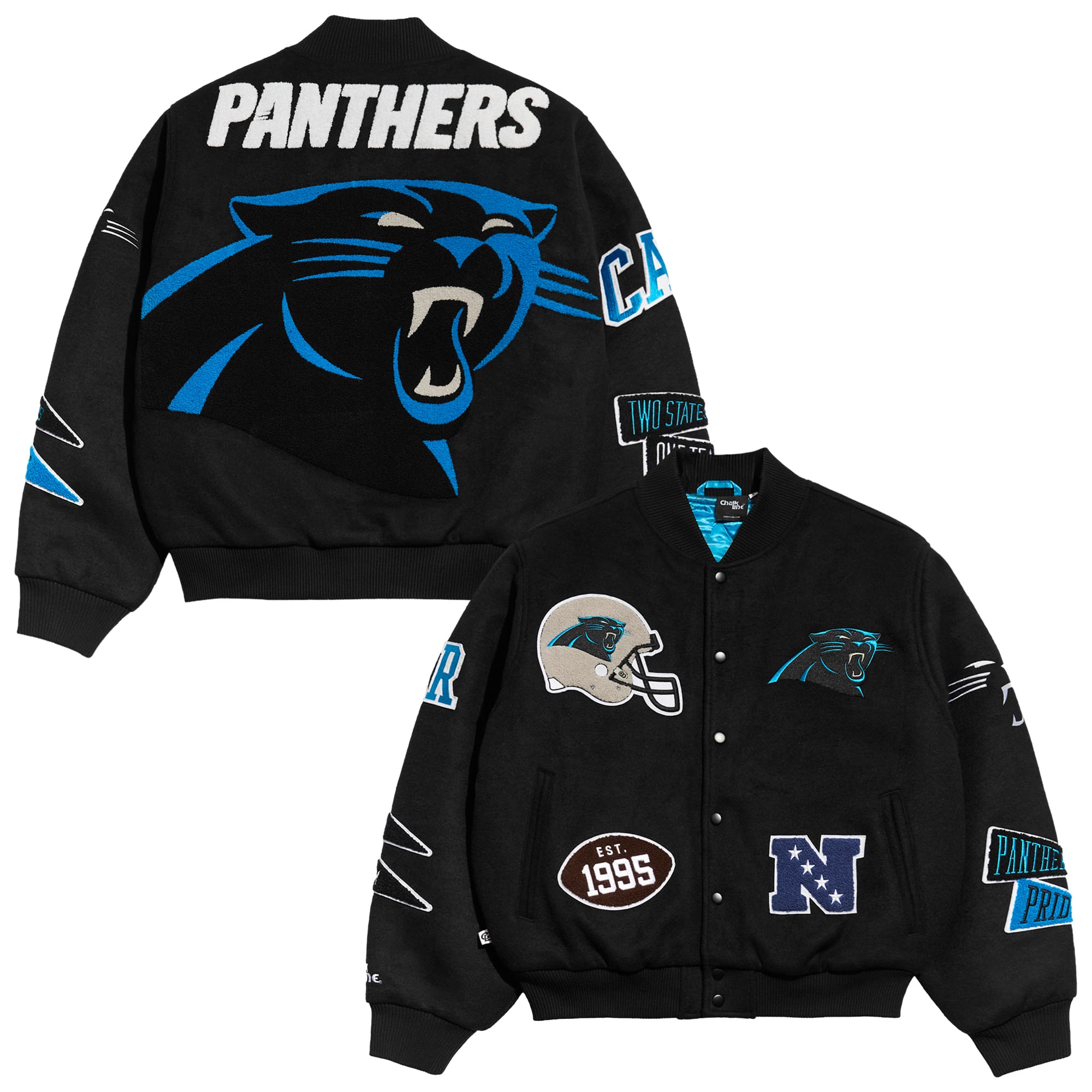 Men's Chalk Line Black Carolina Panthers Pennant Varsity Full-Snap Jacket