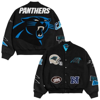 Men's Chalk Line Black Carolina Panthers Pennant Varsity Full-Snap Jacket
