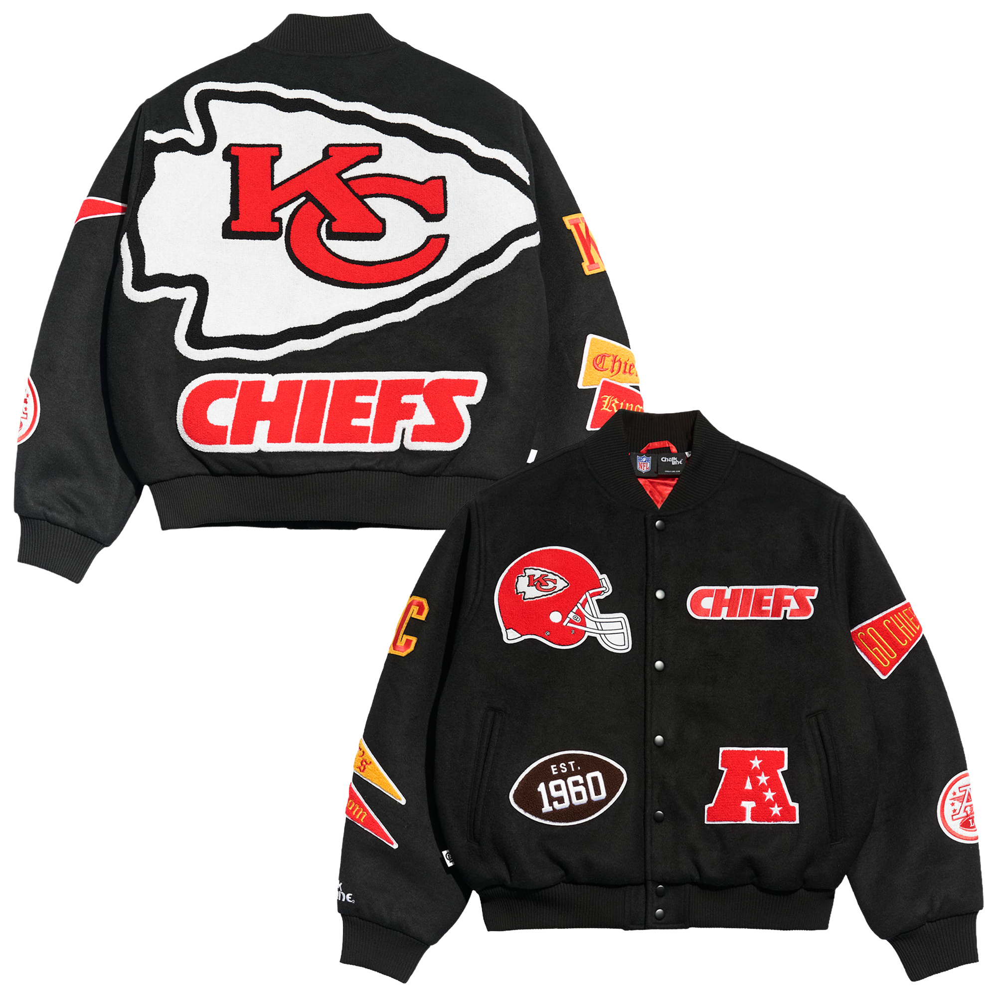 Men's Chalk Line Black Kansas City Chiefs Pennant Varsity Full-Snap Jacket