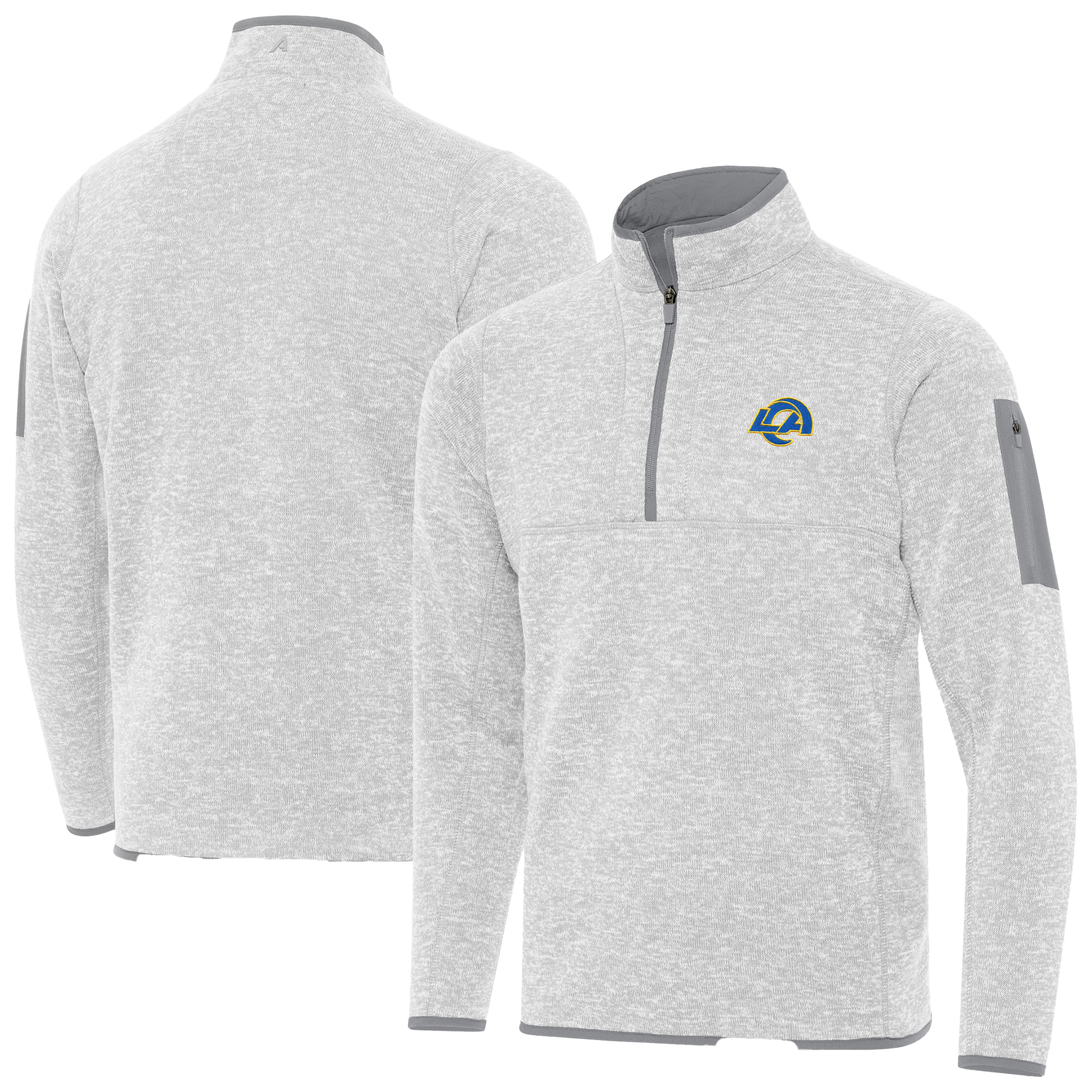 Men's Antigua Heather Gray Los Angeles Rams Fortune Quarter-Zip Pullover