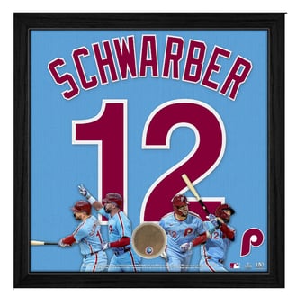 Kyle Schwarber Philadelphia Phillies Framed 4-HR Game Jersey Impact Collage with a Piece of Game-Used Dirt