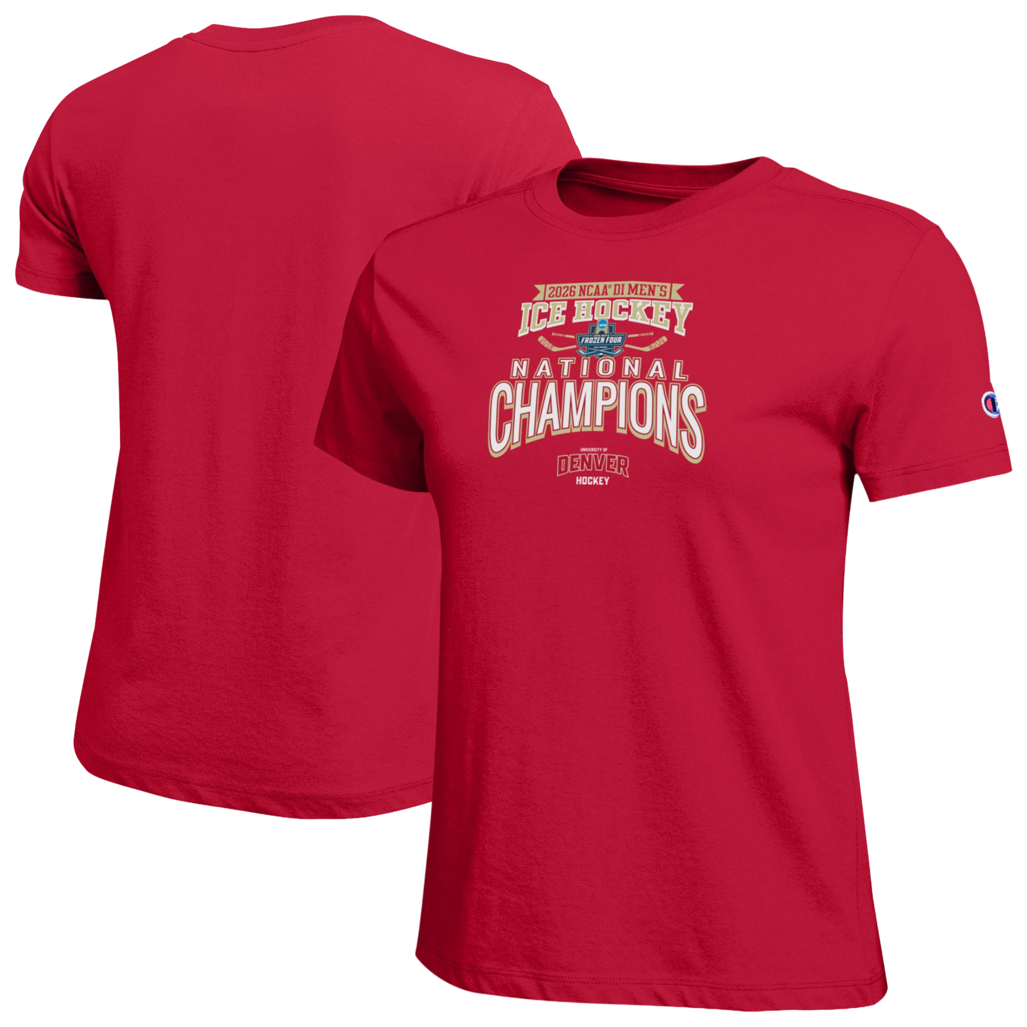 Women's Champion Crimson Denver Pioneers 2026 NCAA Frozen Four Men's Ice Hockey National Champions T-Shirt