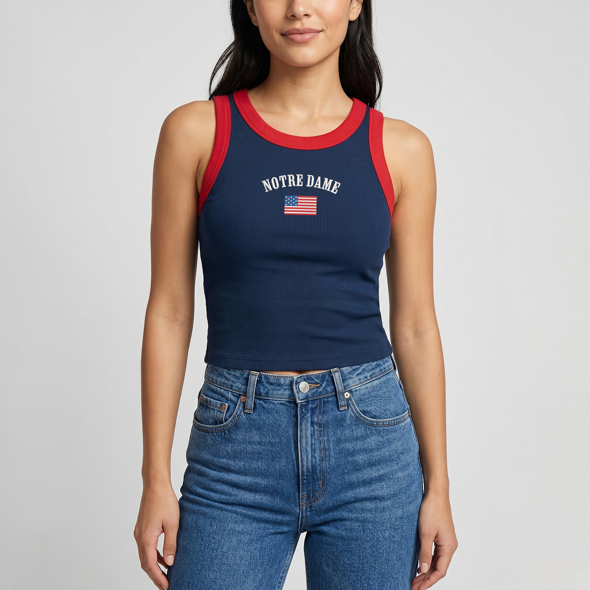 Women's Uscape Apparel Navy/Red Notre Dame Fighting Irish Americana Wordmark Ribbed Tank Top