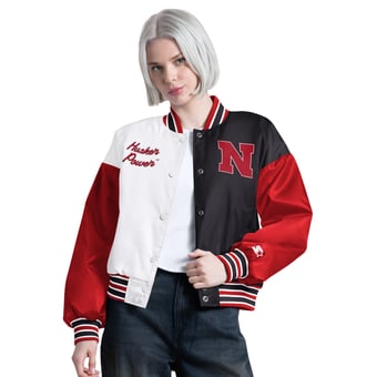 Women's Starter Scarlet/Black Nebraska Huskers Game On Full Snap Varsity Jacket