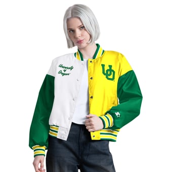 Women's Starter Green/Yellow Oregon Ducks Game On Full Snap Varsity Jacket
