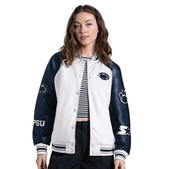 Women's Starter Cream Penn State Nittany Lions End Zone Varsity Raglan Full Snap Jacket
