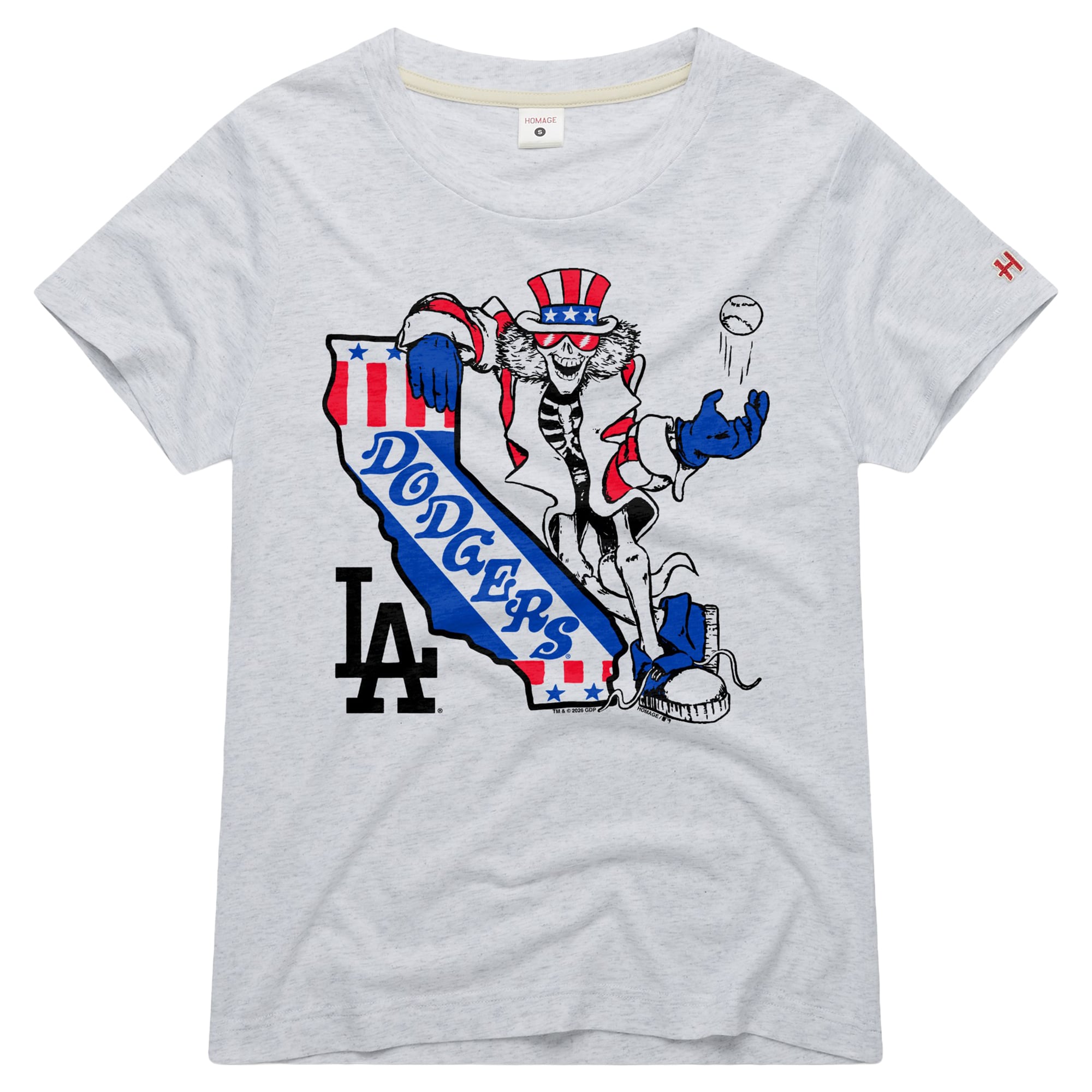Women's Homage x Grateful Dead  Ash Los Angeles Dodgers Americana Tri-Blend T-Shirt