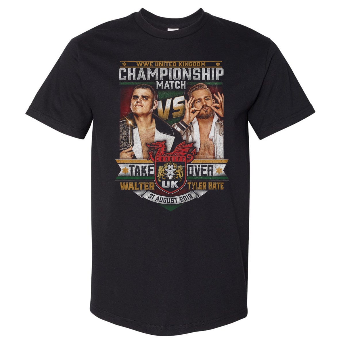 Men's 500 Level Black NXT UK Cardiff Walter vs. Tyler Bate Heavyweight T-Shirt