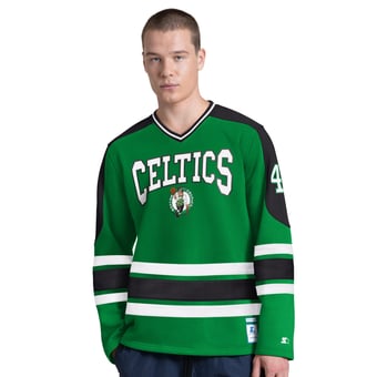 Men's Starter Kelly Green Boston Celtics Puck Drop Long Sleeve V-Neck T-Shirt