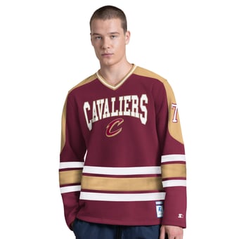 Men's Starter Wine Cleveland Cavaliers Puck Drop Long Sleeve V-Neck T-Shirt