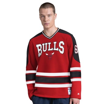 Men's Starter Red Chicago Bulls Puck Drop Long Sleeve V-Neck T-Shirt