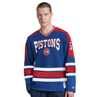 Men's Starter Blue Detroit Pistons Puck Drop Long Sleeve V-Neck T-Shirt