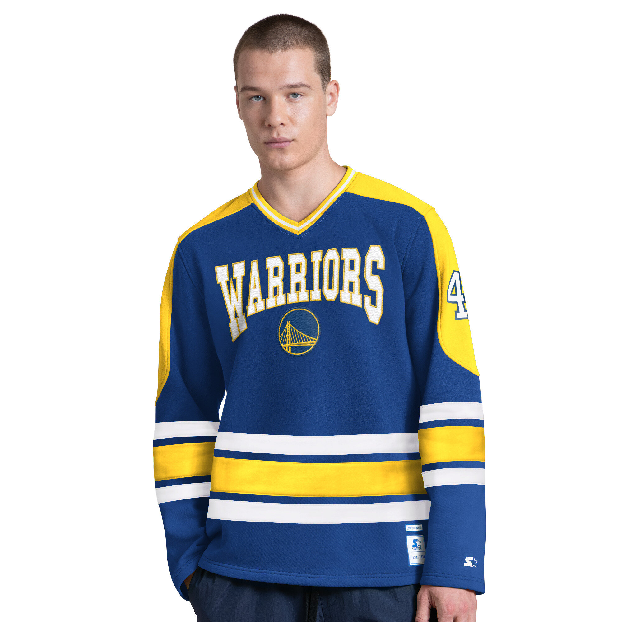 Men's Starter Royal Golden State Warriors Puck Drop Long Sleeve V-Neck T-Shirt