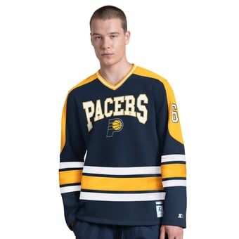 Men's Starter Navy Indiana Pacers Puck Drop Long Sleeve V-Neck T-Shirt