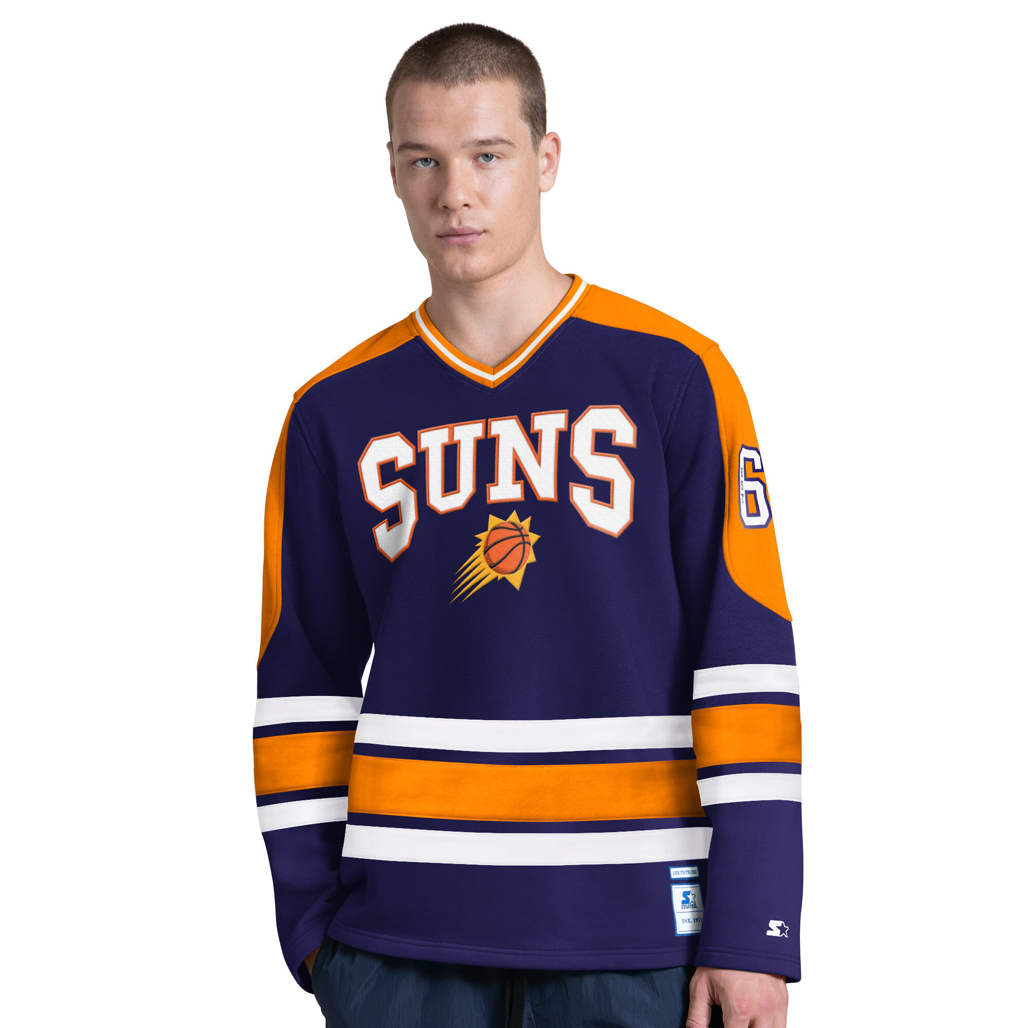 Men's Starter Purple Phoenix Suns Puck Drop Long Sleeve V-Neck T-Shirt