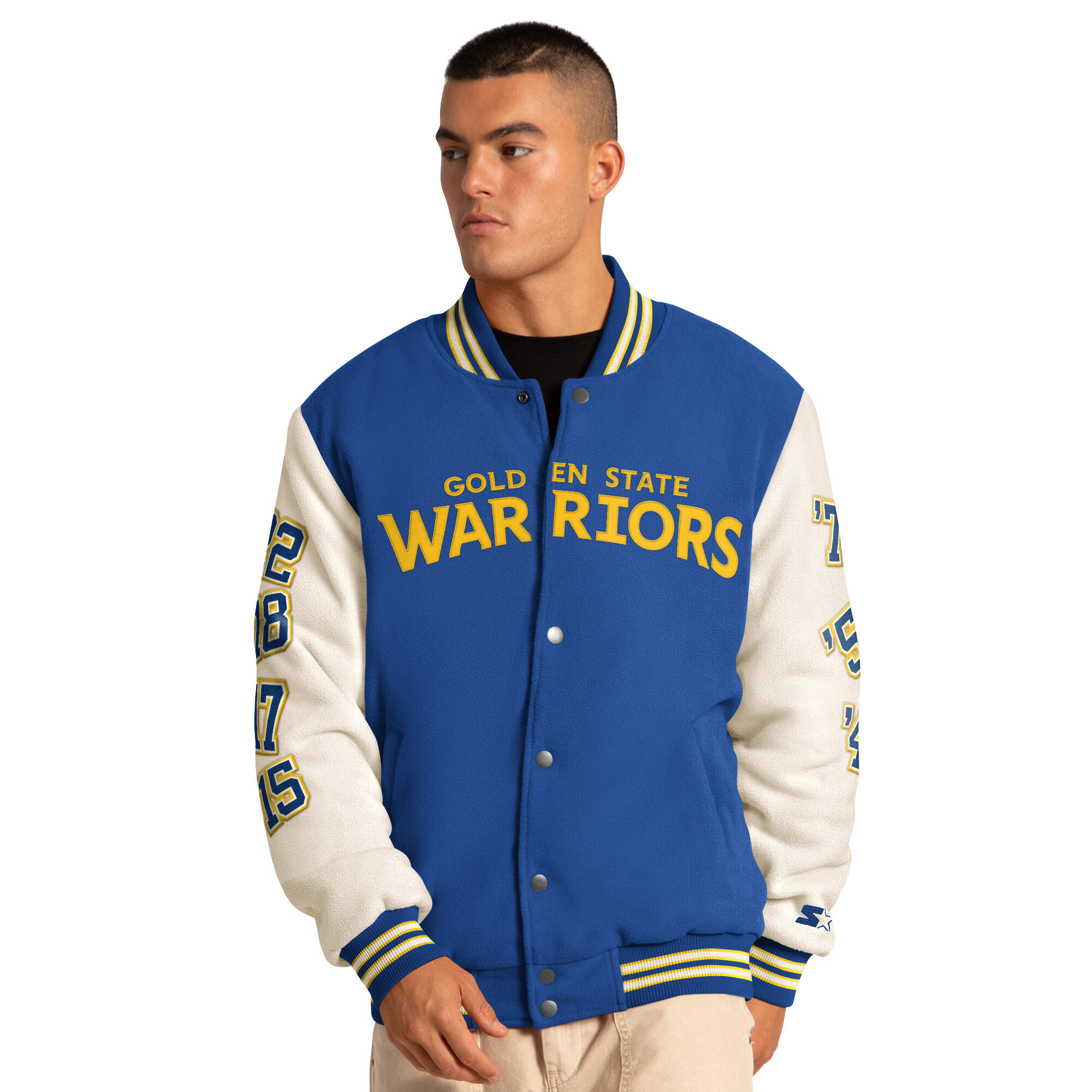 Men's Starter Royal Golden State Warriors Triple Crown Commemorative Full Snap Jacket