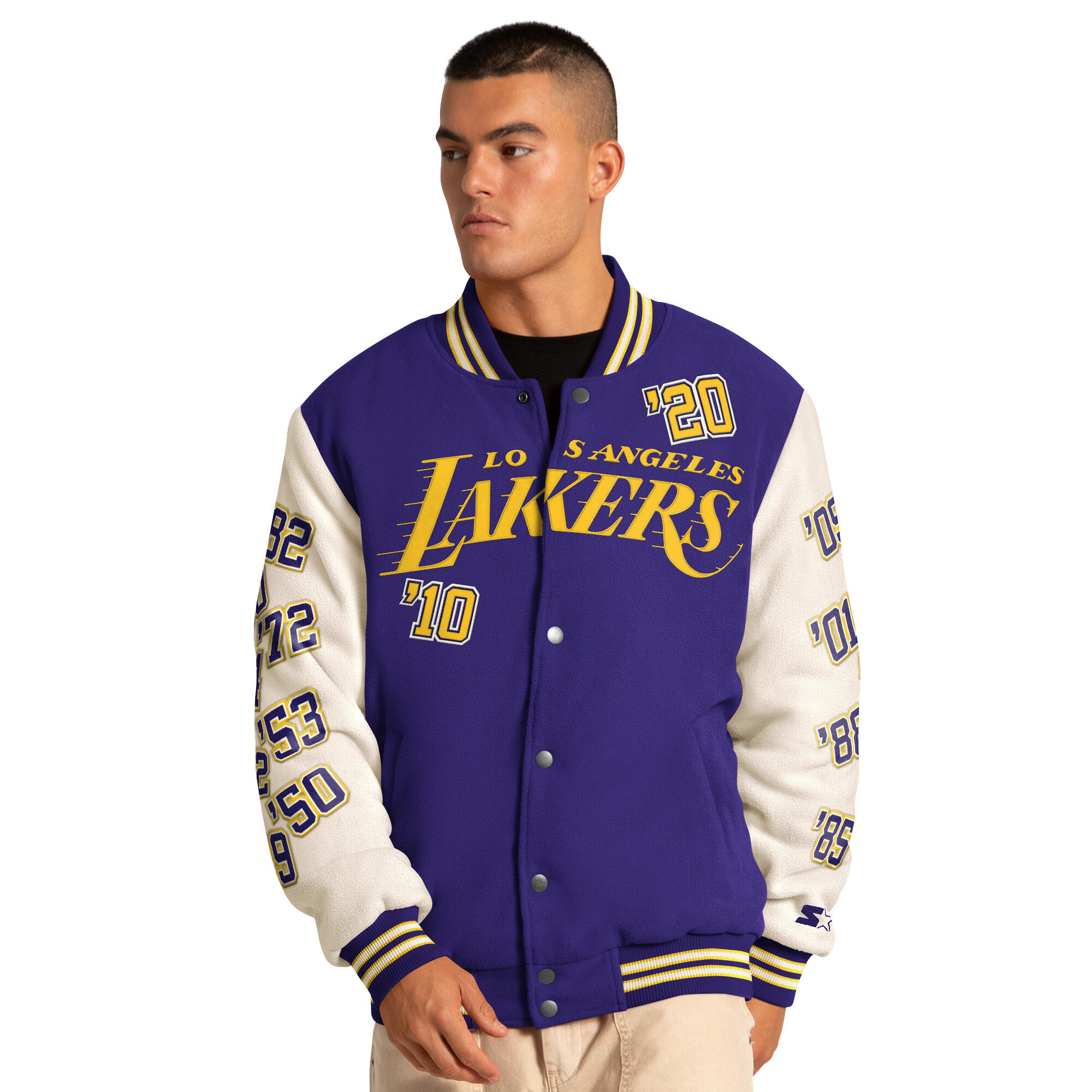 Men's Starter Purple Los Angeles Lakers Triple Crown Commemorative Full Snap Jacket